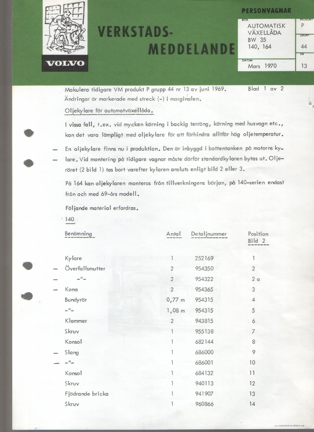 Verkstadsmeddelande/Work shop bulletins and Servicemeddelanden/Service bulletins for the following models: Volvo P1800, Volvo P1800S, Volvo P1800E, Volvo P1800ES, Volvo PV,Volvo PV 444, Volvo PV 544, Volvo Amazon, Volvo 120, Volvo 130, Volvo 220, Volvo 140 , Volvo 240, Volvo 164, Volvo 264 