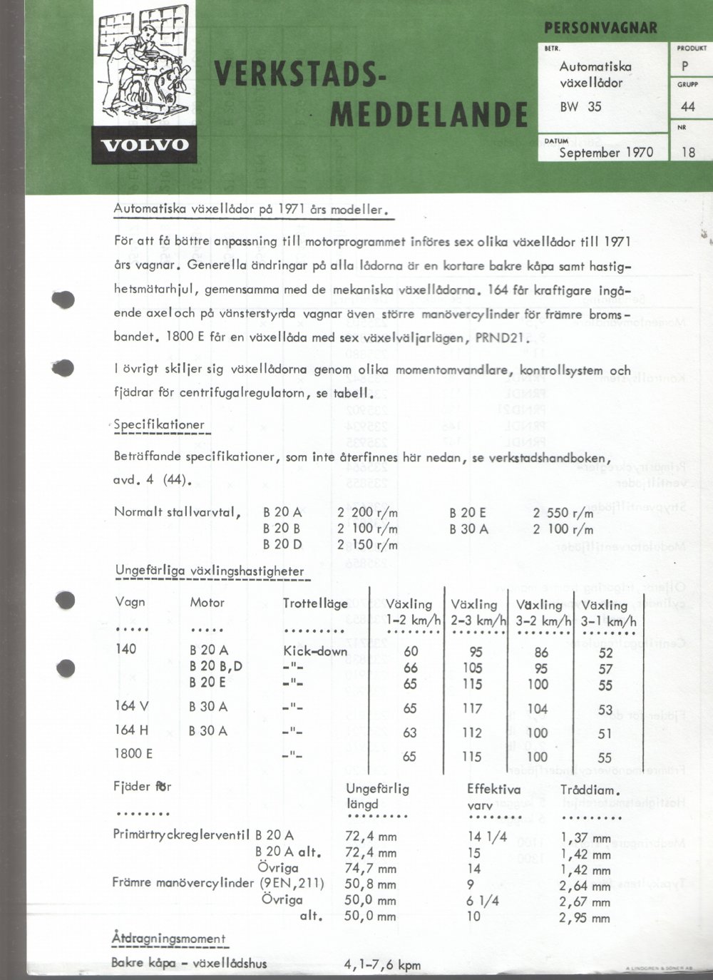 Verkstadsmeddelande/Work shop bulletins and Servicemeddelanden/Service bulletins for the following models: Volvo P1800, Volvo P1800S, Volvo P1800E, Volvo P1800ES, Volvo PV,Volvo PV 444, Volvo PV 544, Volvo Amazon, Volvo 120, Volvo 130, Volvo 220, Volvo 140 , Volvo 240, Volvo 164, Volvo 264 