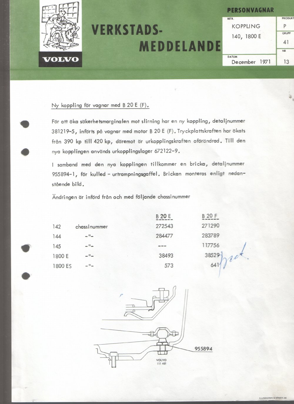 Verkstadsmeddelande/Work shop bulletins and Servicemeddelanden/Service bulletins for the following models: Volvo P1800, Volvo P1800S, Volvo P1800E, Volvo P1800ES, Volvo PV,Volvo PV 444, Volvo PV 544, Volvo Amazon, Volvo 120, Volvo 130, Volvo 220, Volvo 140 , Volvo 240, Volvo 164, Volvo 264 