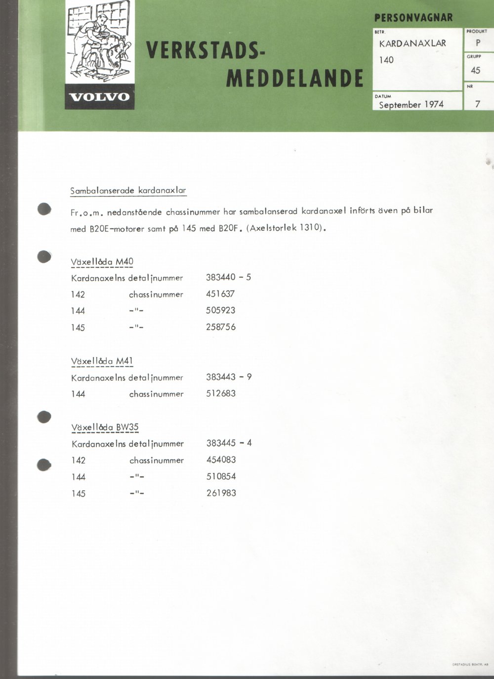 Verkstadsmeddelande/Work shop bulletins and Servicemeddelanden/Service bulletins for the following models: Volvo P1800, Volvo P1800S, Volvo P1800E, Volvo P1800ES, Volvo PV,Volvo PV 444, Volvo PV 544, Volvo Amazon, Volvo 120, Volvo 130, Volvo 220, Volvo 140 , Volvo 240, Volvo 164, Volvo 264 