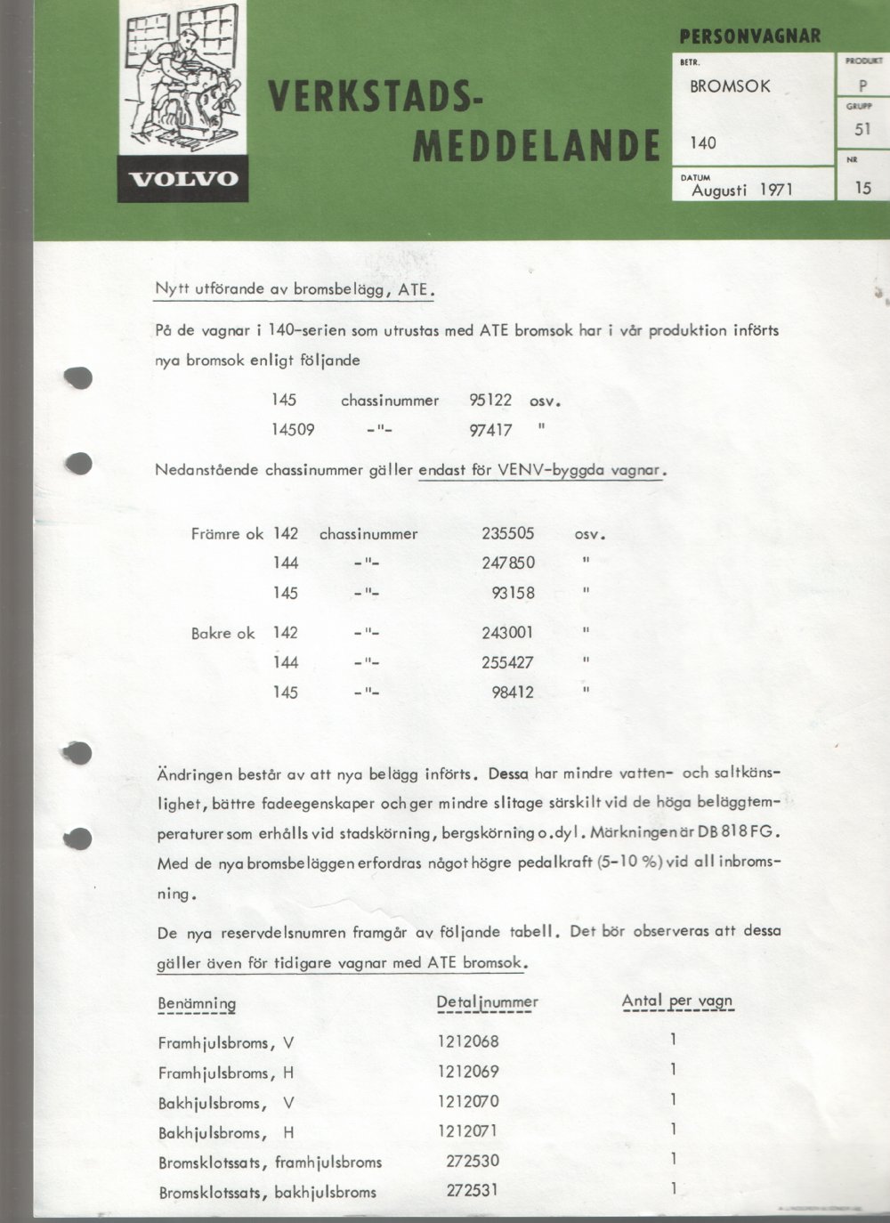 Verkstadsmeddelande/Work shop bulletins and Servicemeddelanden/Service bulletins for the following models: Volvo P1800, Volvo P1800S, Volvo P1800E, Volvo P1800ES, Volvo PV,Volvo PV 444, Volvo PV 544, Volvo Amazon, Volvo 120, Volvo 130, Volvo 220, Volvo 140 , Volvo 240, Volvo 164, Volvo 264 