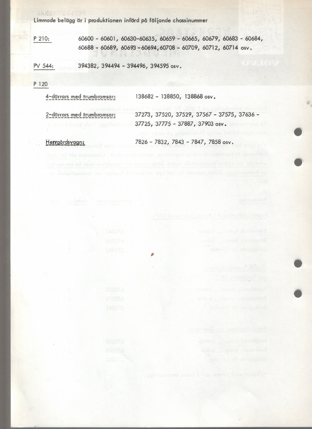 Verkstadsmeddelande/Work shop bulletins and Servicemeddelanden/Service bulletins for the following models: Volvo P1800, Volvo P1800S, Volvo P1800E, Volvo P1800ES, Volvo PV,Volvo PV 444, Volvo PV 544, Volvo Amazon, Volvo 120, Volvo 130, Volvo 220, Volvo 140 , Volvo 240, Volvo 164, Volvo 264 