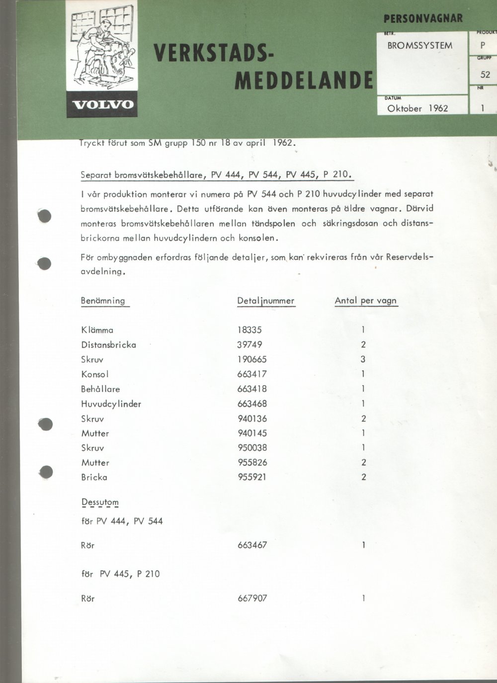 Verkstadsmeddelande/Work shop bulletins and Servicemeddelanden/Service bulletins for the following models: Volvo P1800, Volvo P1800S, Volvo P1800E, Volvo P1800ES, Volvo PV,Volvo PV 444, Volvo PV 544, Volvo Amazon, Volvo 120, Volvo 130, Volvo 220, Volvo 140 , Volvo 240, Volvo 164, Volvo 264 