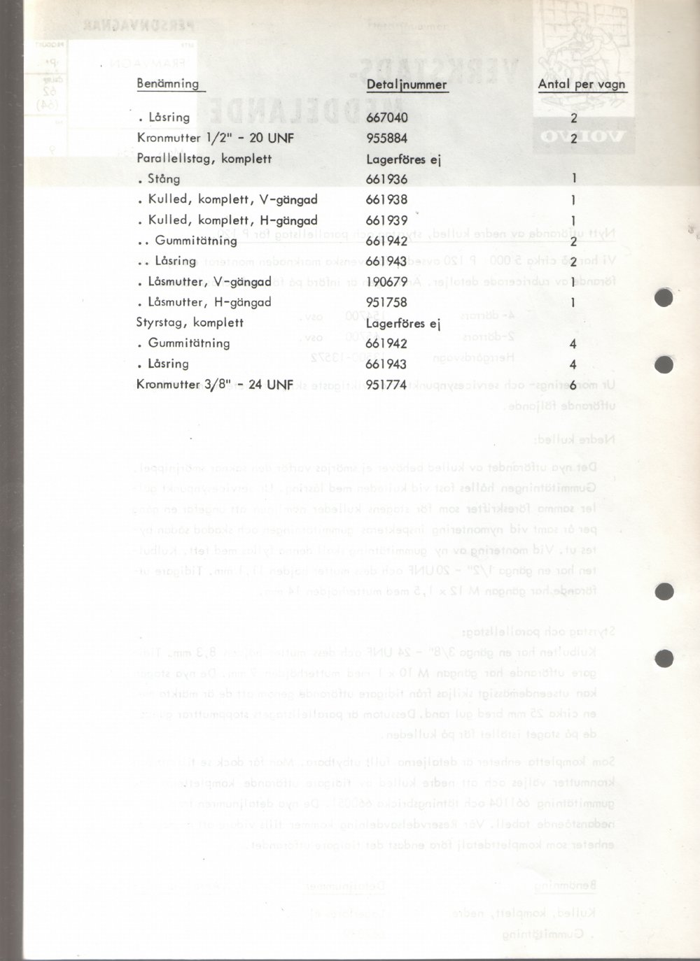Verkstadsmeddelande/Work shop bulletins and Servicemeddelanden/Service bulletins for the following models: Volvo P1800, Volvo P1800S, Volvo P1800E, Volvo P1800ES, Volvo PV,Volvo PV 444, Volvo PV 544, Volvo Amazon, Volvo 120, Volvo 130, Volvo 220, Volvo 140 , Volvo 240, Volvo 164, Volvo 264 