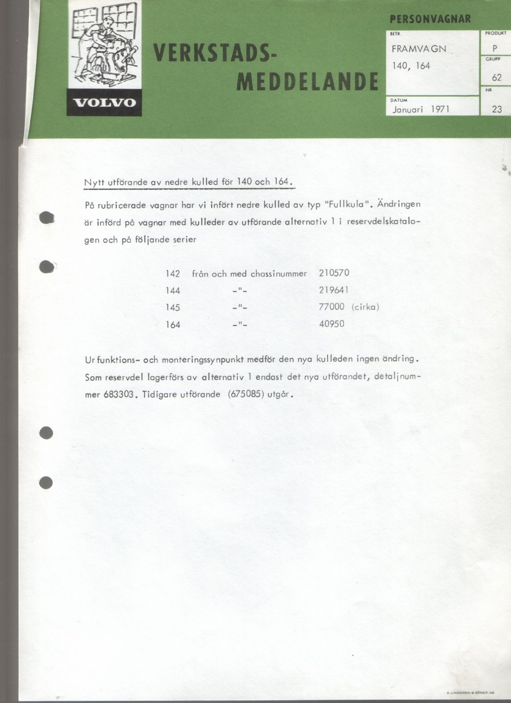 Verkstadsmeddelande/Work shop bulletins and Servicemeddelanden/Service bulletins for the following models: Volvo P1800, Volvo P1800S, Volvo P1800E, Volvo P1800ES, Volvo PV,Volvo PV 444, Volvo PV 544, Volvo Amazon, Volvo 120, Volvo 130, Volvo 220, Volvo 140 , Volvo 240, Volvo 164, Volvo 264 