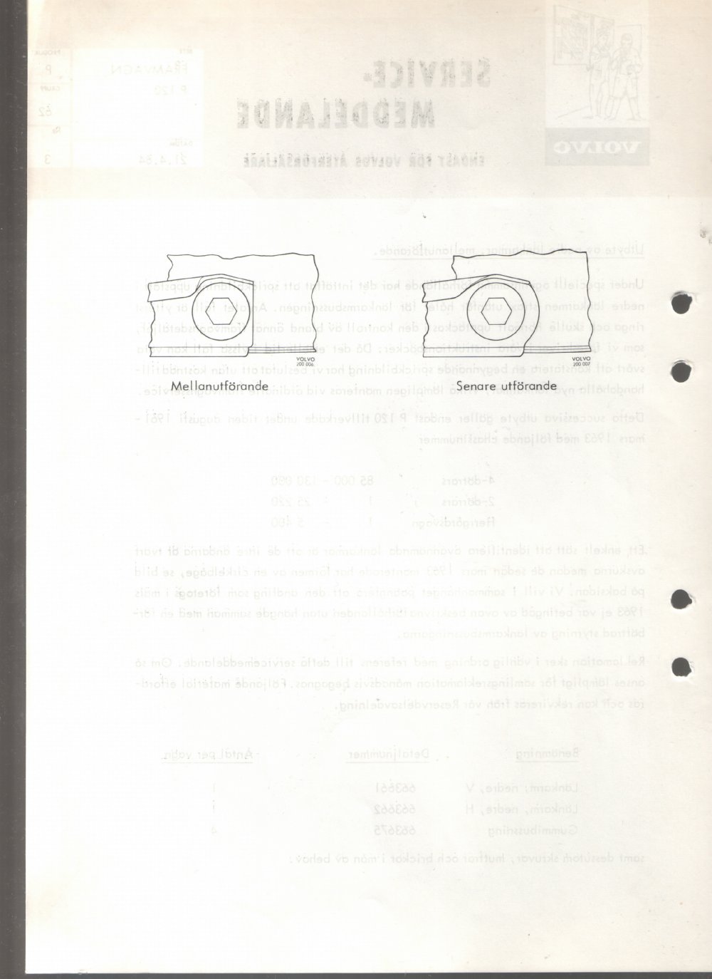 Verkstadsmeddelande/Work shop bulletins and Servicemeddelanden/Service bulletins for the following models: Volvo P1800, Volvo P1800S, Volvo P1800E, Volvo P1800ES, Volvo PV,Volvo PV 444, Volvo PV 544, Volvo Amazon, Volvo 120, Volvo 130, Volvo 220, Volvo 140 , Volvo 240, Volvo 164, Volvo 264 