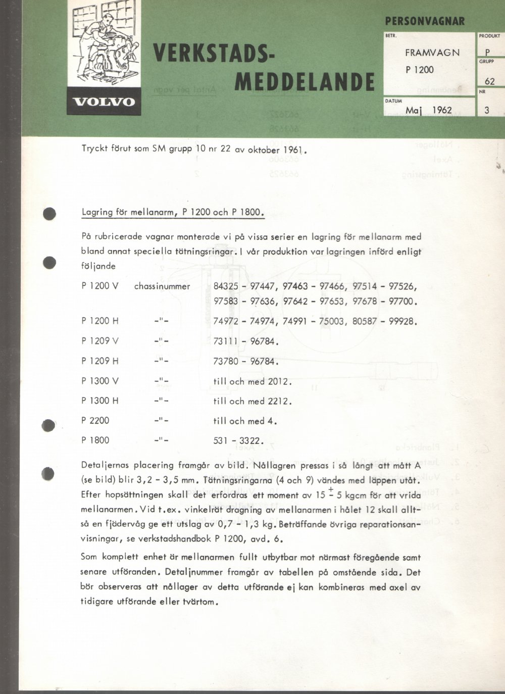Verkstadsmeddelande/Work shop bulletins and Servicemeddelanden/Service bulletins for the following models: Volvo P1800, Volvo P1800S, Volvo P1800E, Volvo P1800ES, Volvo PV,Volvo PV 444, Volvo PV 544, Volvo Amazon, Volvo 120, Volvo 130, Volvo 220, Volvo 140 , Volvo 240, Volvo 164, Volvo 264 