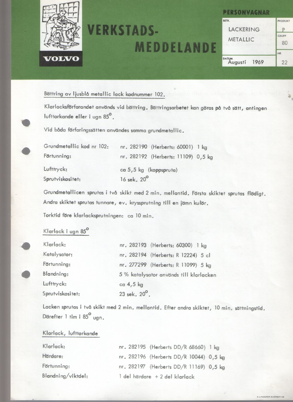 Verkstadsmeddelande/Work shop bulletins and Servicemeddelanden/Service bulletins for the following models: Volvo P1800, Volvo P1800S, Volvo P1800E, Volvo P1800ES, Volvo PV,Volvo PV 444, Volvo PV 544, Volvo Amazon, Volvo 120, Volvo 130, Volvo 220, Volvo 140 , Volvo 240, Volvo 164, Volvo 264 