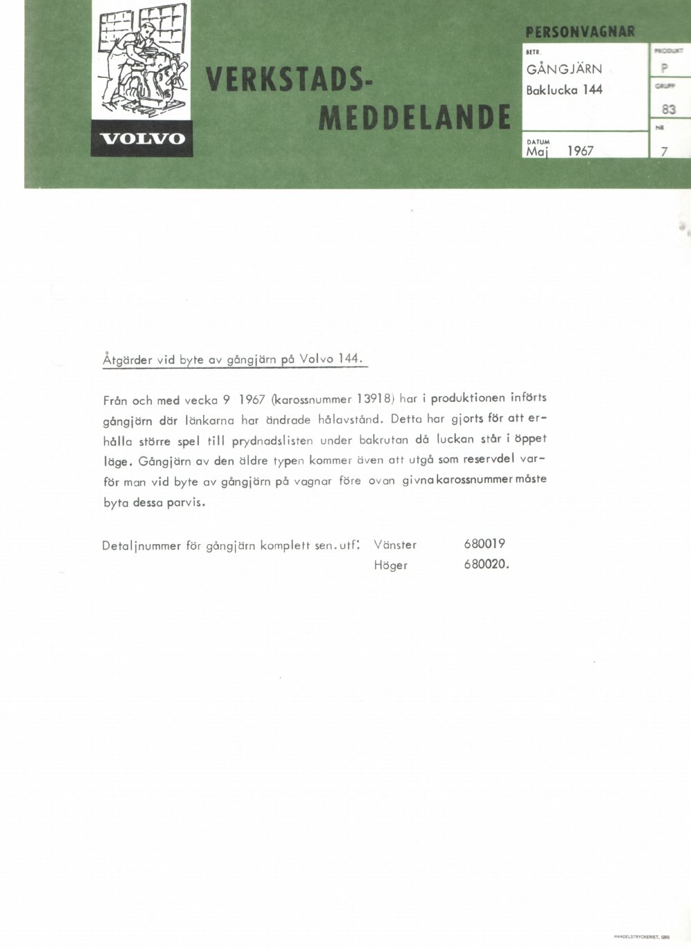 Verkstadsmeddelande/Work shop bulletins and Servicemeddelanden/Service bulletins for the following models: Volvo P1800, Volvo P1800S, Volvo P1800E, Volvo P1800ES, Volvo PV,Volvo PV 444, Volvo PV 544, Volvo Amazon, Volvo 120, Volvo 130, Volvo 220, Volvo 140 , Volvo 240, Volvo 164, Volvo 264 