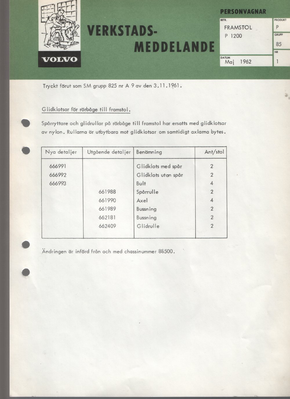 Verkstadsmeddelande/Work shop bulletins and Servicemeddelanden/Service bulletins for the following models: Volvo P1800, Volvo P1800S, Volvo P1800E, Volvo P1800ES, Volvo PV,Volvo PV 444, Volvo PV 544, Volvo Amazon, Volvo 120, Volvo 130, Volvo 220, Volvo 140 , Volvo 240, Volvo 164, Volvo 264 
