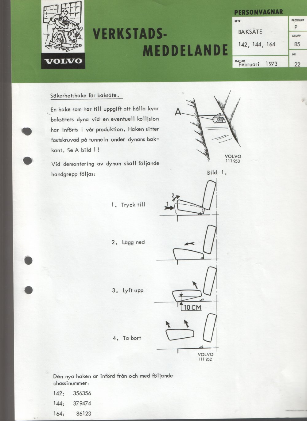 Verkstadsmeddelande/Work shop bulletins and Servicemeddelanden/Service bulletins for the following models: Volvo P1800, Volvo P1800S, Volvo P1800E, Volvo P1800ES, Volvo PV,Volvo PV 444, Volvo PV 544, Volvo Amazon, Volvo 120, Volvo 130, Volvo 220, Volvo 140 , Volvo 240, Volvo 164, Volvo 264 