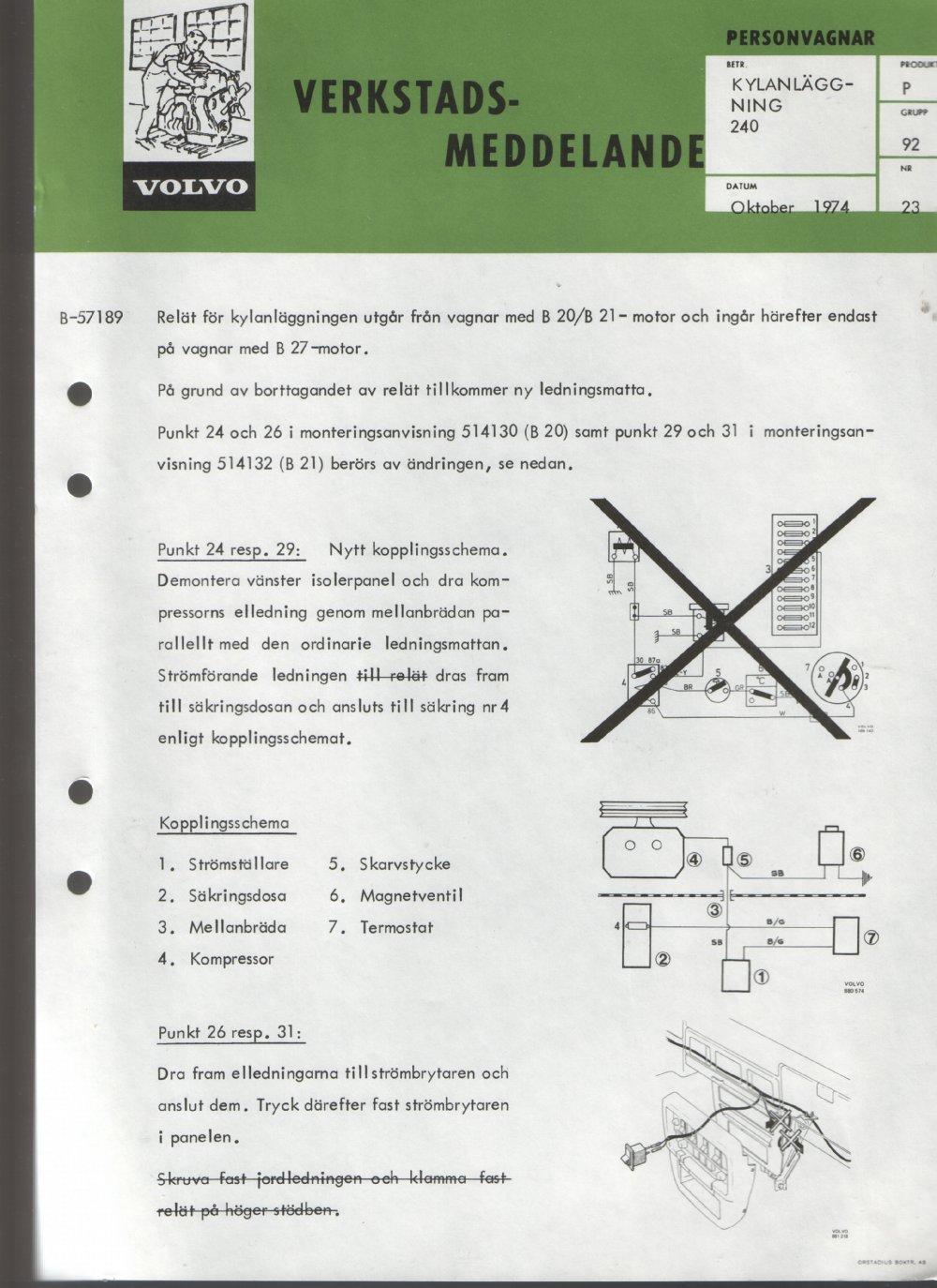 Verkstadsmeddelande/Work shop bulletins and Servicemeddelanden/Service bulletins for the following models: Volvo P1800, Volvo P1800S, Volvo P1800E, Volvo P1800ES, Volvo PV,Volvo PV 444, Volvo PV 544, Volvo Amazon, Volvo 120, Volvo 130, Volvo 220, Volvo 140 , Volvo 240, Volvo 164, Volvo 264 