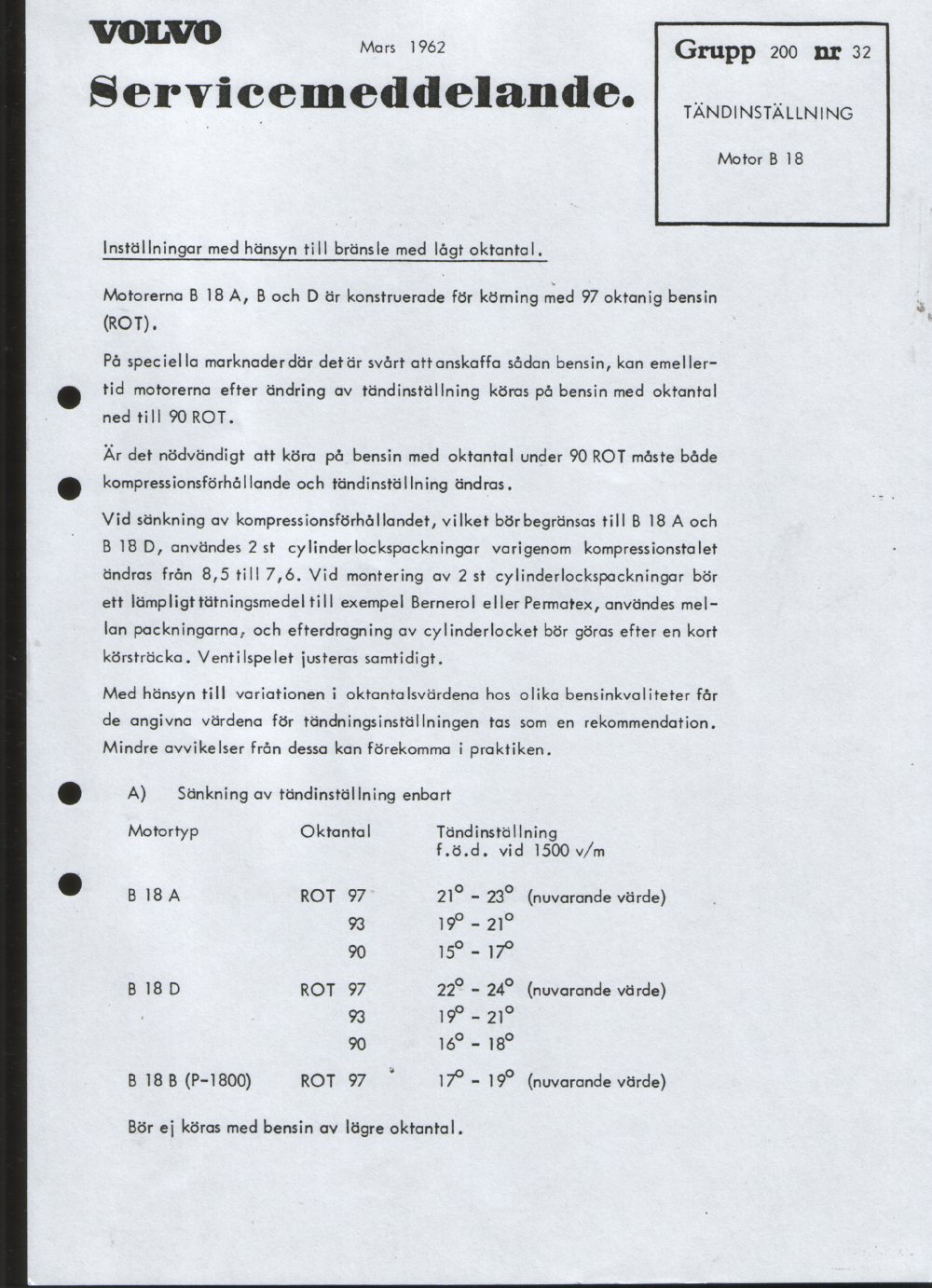 Verkstadsmeddelande/Work shop bulletins and Servicemeddelanden/Service bulletins for the following models: Volvo P1800, Volvo P1800S, Volvo P1800E, Volvo P1800ES, Volvo PV,Volvo PV 444, Volvo PV 544, Volvo Amazon, Volvo 120, Volvo 130, Volvo 220, Volvo 140 , Volvo 240, Volvo 164, Volvo 264 