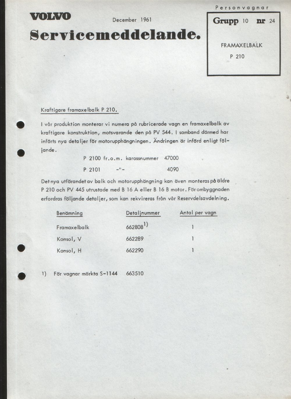 Verkstadsmeddelande/Work shop bulletins and Servicemeddelanden/Service bulletins for the following models: Volvo P1800, Volvo P1800S, Volvo P1800E, Volvo P1800ES, Volvo PV,Volvo PV 444, Volvo PV 544, Volvo Amazon, Volvo 120, Volvo 130, Volvo 220, Volvo 140 , Volvo 240, Volvo 164, Volvo 264 