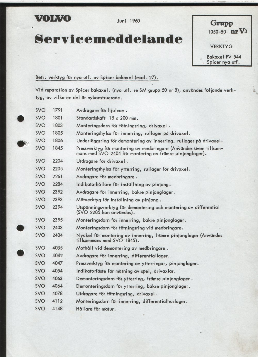Verkstadsmeddelande/Work shop bulletins and Servicemeddelanden/Service bulletins for the following models: Volvo P1800, Volvo P1800S, Volvo P1800E, Volvo P1800ES, Volvo PV,Volvo PV 444, Volvo PV 544, Volvo Amazon, Volvo 120, Volvo 130, Volvo 220, Volvo 140 , Volvo 240, Volvo 164, Volvo 264 