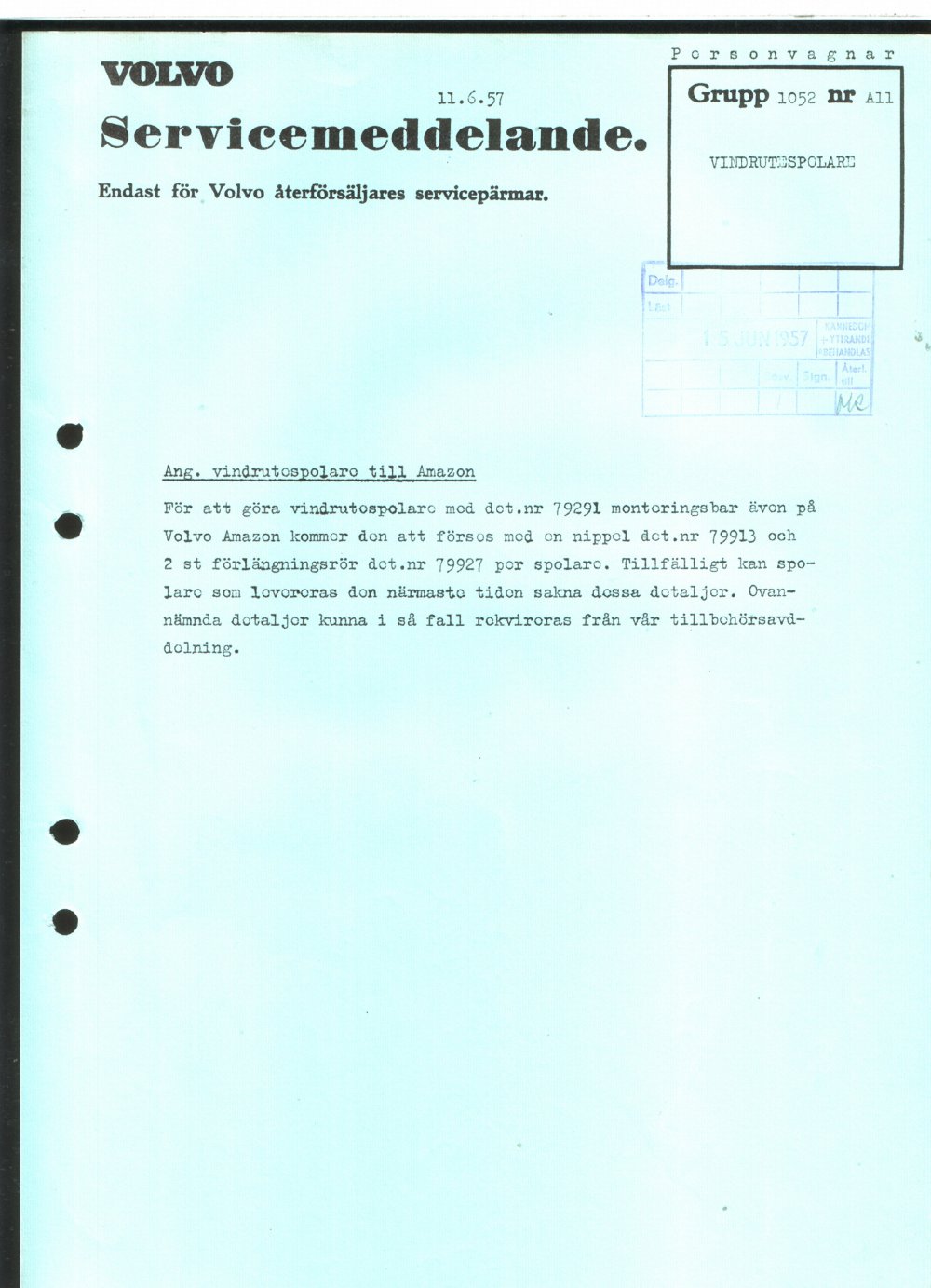 Verkstadsmeddelande/Work shop bulletins and Servicemeddelanden/Service bulletins for the following models: Volvo P1800, Volvo P1800S, Volvo P1800E, Volvo P1800ES, Volvo PV,Volvo PV 444, Volvo PV 544, Volvo Amazon, Volvo 120, Volvo 130, Volvo 220, Volvo 140 , Volvo 240, Volvo 164, Volvo 264 