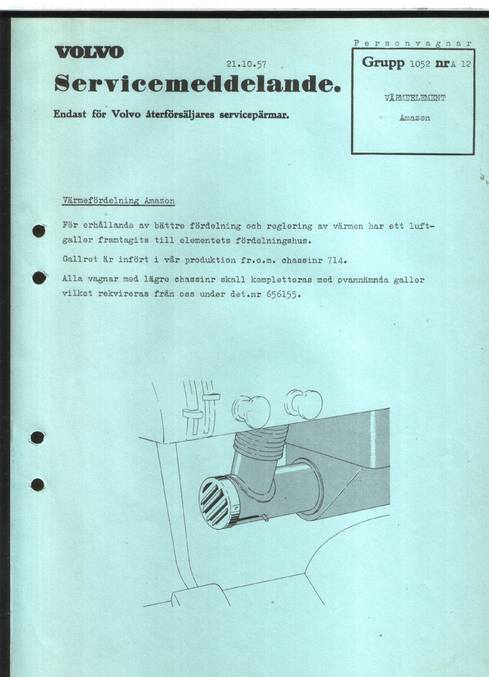 Verkstadsmeddelande/Work shop bulletins and Servicemeddelanden/Service bulletins for the following models: Volvo P1800, Volvo P1800S, Volvo P1800E, Volvo P1800ES, Volvo PV,Volvo PV 444, Volvo PV 544, Volvo Amazon, Volvo 120, Volvo 130, Volvo 220, Volvo 140 , Volvo 240, Volvo 164, Volvo 264 
