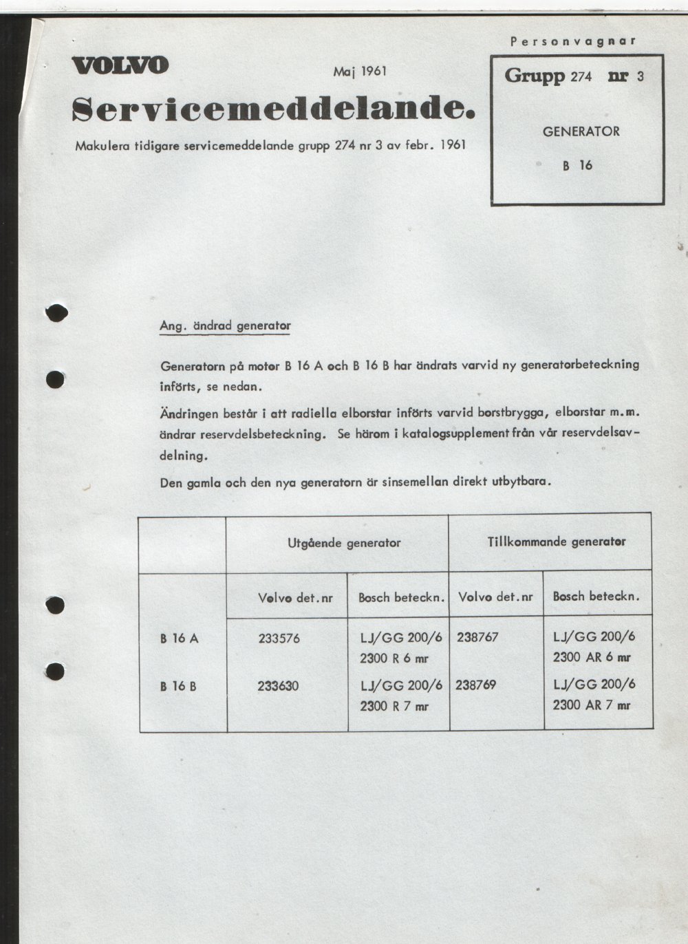 Verkstadsmeddelande/Work shop bulletins and Servicemeddelanden/Service bulletins for the following models: Volvo P1800, Volvo P1800S, Volvo P1800E, Volvo P1800ES, Volvo PV,Volvo PV 444, Volvo PV 544, Volvo Amazon, Volvo 120, Volvo 130, Volvo 220, Volvo 140 , Volvo 240, Volvo 164, Volvo 264 