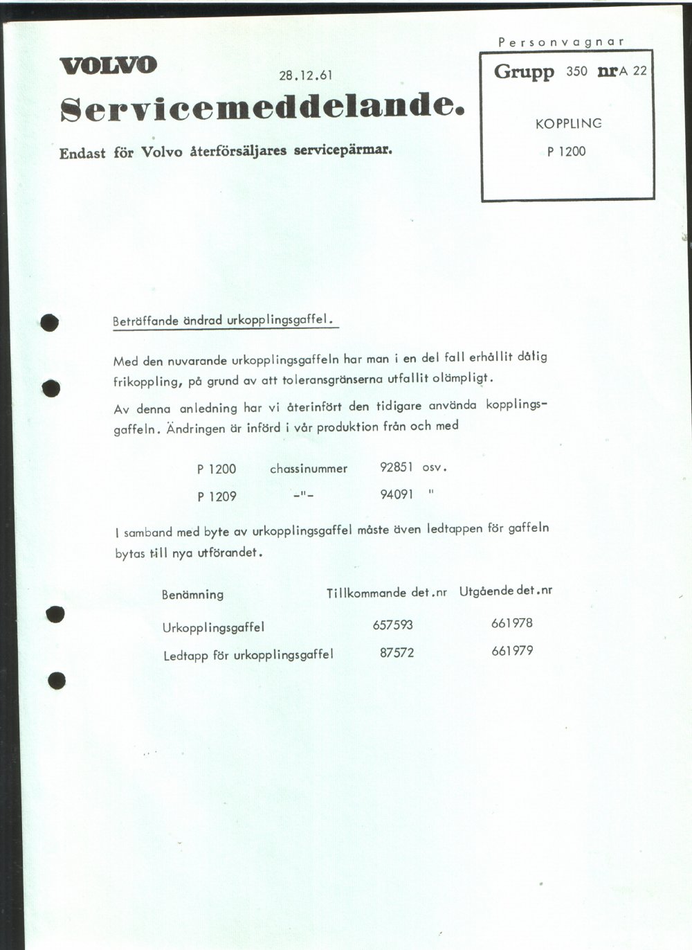 Verkstadsmeddelande/Work shop bulletins and Servicemeddelanden/Service bulletins for the following models: Volvo P1800, Volvo P1800S, Volvo P1800E, Volvo P1800ES, Volvo PV,Volvo PV 444, Volvo PV 544, Volvo Amazon, Volvo 120, Volvo 130, Volvo 220, Volvo 140 , Volvo 240, Volvo 164, Volvo 264 