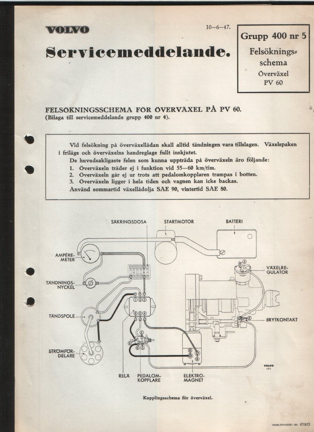 Verkstadsmeddelande/Work shop bulletins and Servicemeddelanden/Service bulletins for the following models: Volvo P1800, Volvo P1800S, Volvo P1800E, Volvo P1800ES, Volvo PV,Volvo PV 444, Volvo PV 544, Volvo Amazon, Volvo 120, Volvo 130, Volvo 220, Volvo 140 , Volvo 240, Volvo 164, Volvo 264 