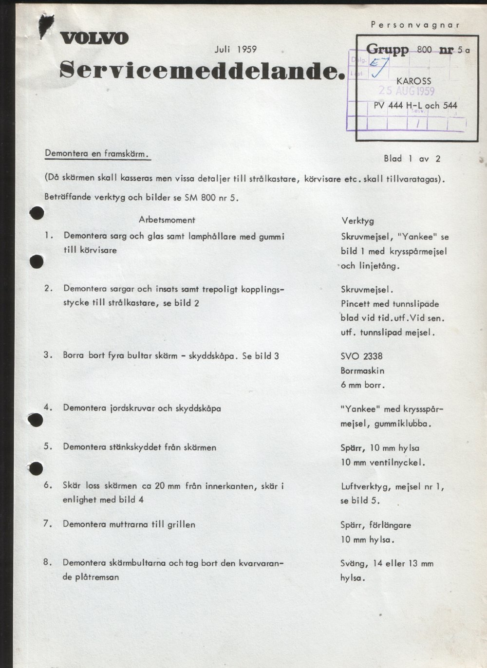 Verkstadsmeddelande/Work shop bulletins and Servicemeddelanden/Service bulletins for the following models: Volvo P1800, Volvo P1800S, Volvo P1800E, Volvo P1800ES, Volvo PV,Volvo PV 444, Volvo PV 544, Volvo Amazon, Volvo 120, Volvo 130, Volvo 220, Volvo 140 , Volvo 240, Volvo 164, Volvo 264 