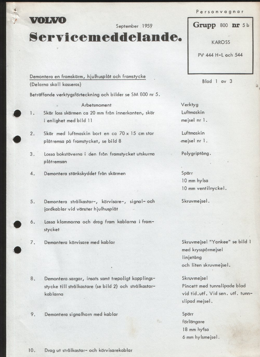 Verkstadsmeddelande/Work shop bulletins and Servicemeddelanden/Service bulletins for the following models: Volvo P1800, Volvo P1800S, Volvo P1800E, Volvo P1800ES, Volvo PV,Volvo PV 444, Volvo PV 544, Volvo Amazon, Volvo 120, Volvo 130, Volvo 220, Volvo 140 , Volvo 240, Volvo 164, Volvo 264 