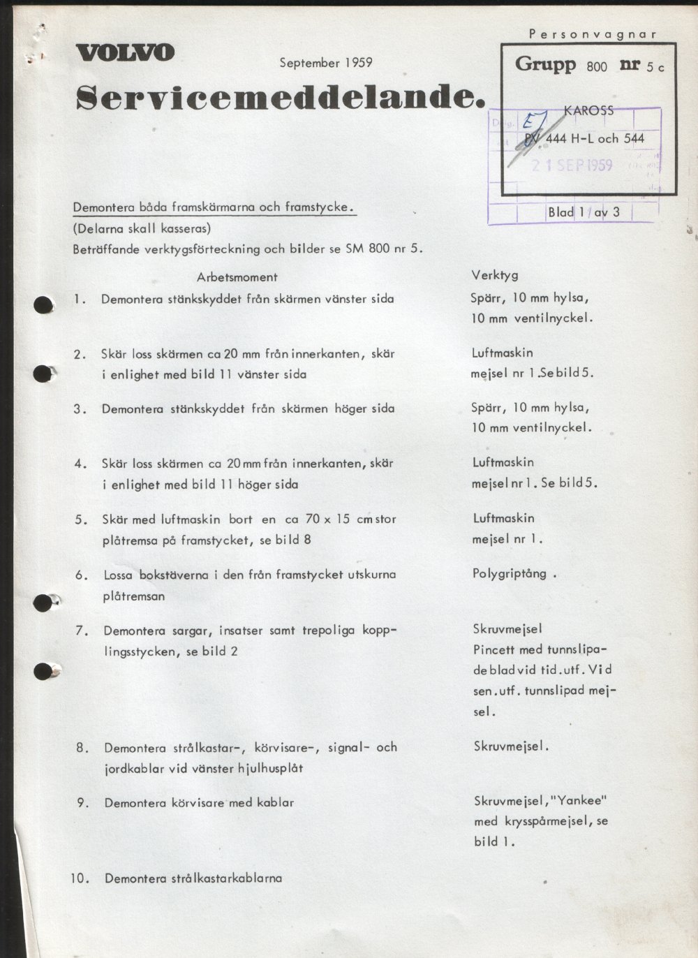 Verkstadsmeddelande/Work shop bulletins and Servicemeddelanden/Service bulletins for the following models: Volvo P1800, Volvo P1800S, Volvo P1800E, Volvo P1800ES, Volvo PV,Volvo PV 444, Volvo PV 544, Volvo Amazon, Volvo 120, Volvo 130, Volvo 220, Volvo 140 , Volvo 240, Volvo 164, Volvo 264 