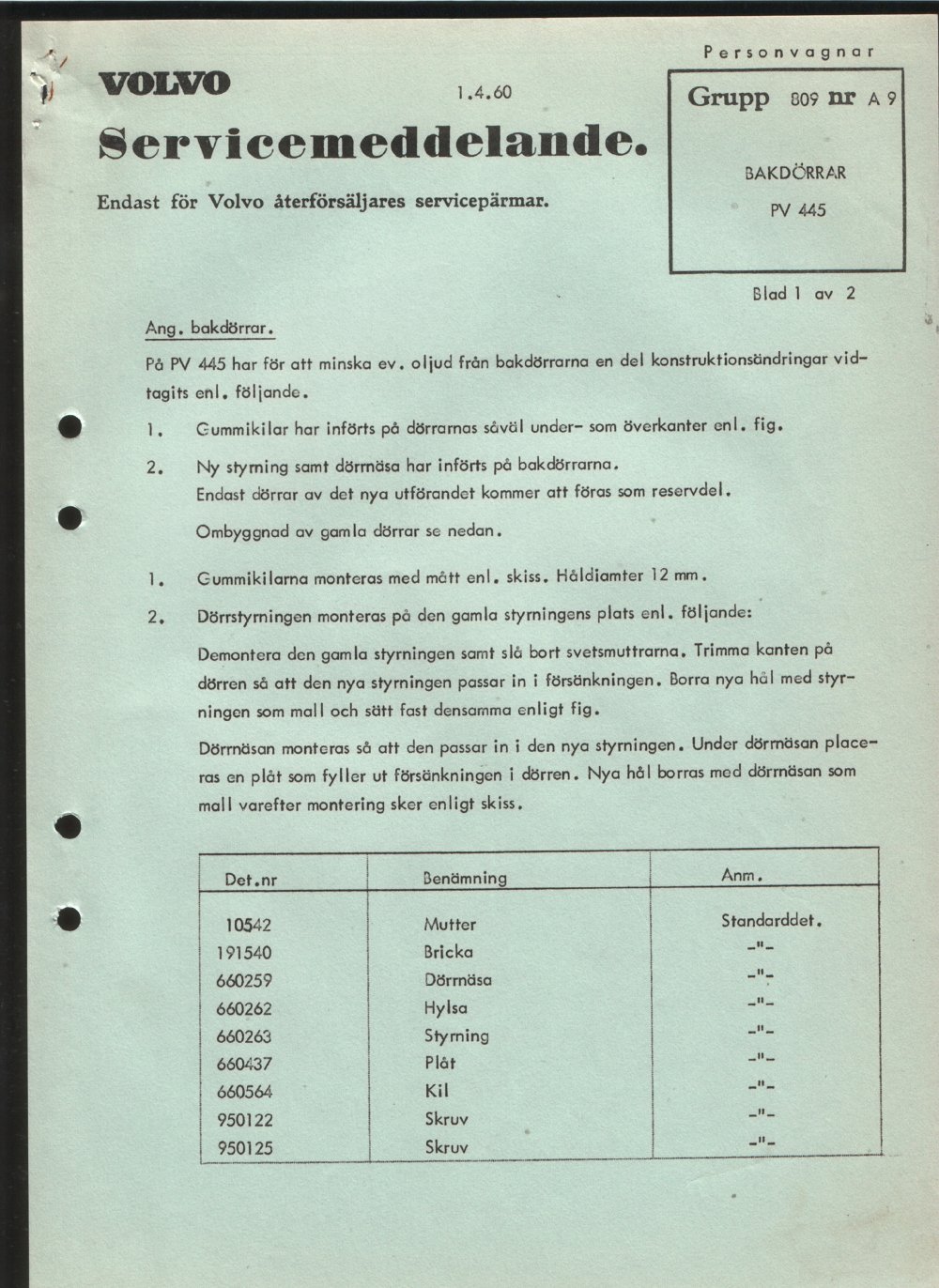 Verkstadsmeddelande/Work shop bulletins and Servicemeddelanden/Service bulletins for the following models: Volvo P1800, Volvo P1800S, Volvo P1800E, Volvo P1800ES, Volvo PV,Volvo PV 444, Volvo PV 544, Volvo Amazon, Volvo 120, Volvo 130, Volvo 220, Volvo 140 , Volvo 240, Volvo 164, Volvo 264 