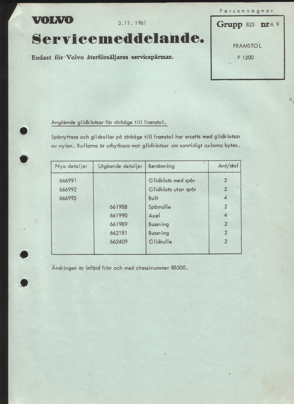 Verkstadsmeddelande/Work shop bulletins and Servicemeddelanden/Service bulletins for the following models: Volvo P1800, Volvo P1800S, Volvo P1800E, Volvo P1800ES, Volvo PV,Volvo PV 444, Volvo PV 544, Volvo Amazon, Volvo 120, Volvo 130, Volvo 220, Volvo 140 , Volvo 240, Volvo 164, Volvo 264 
