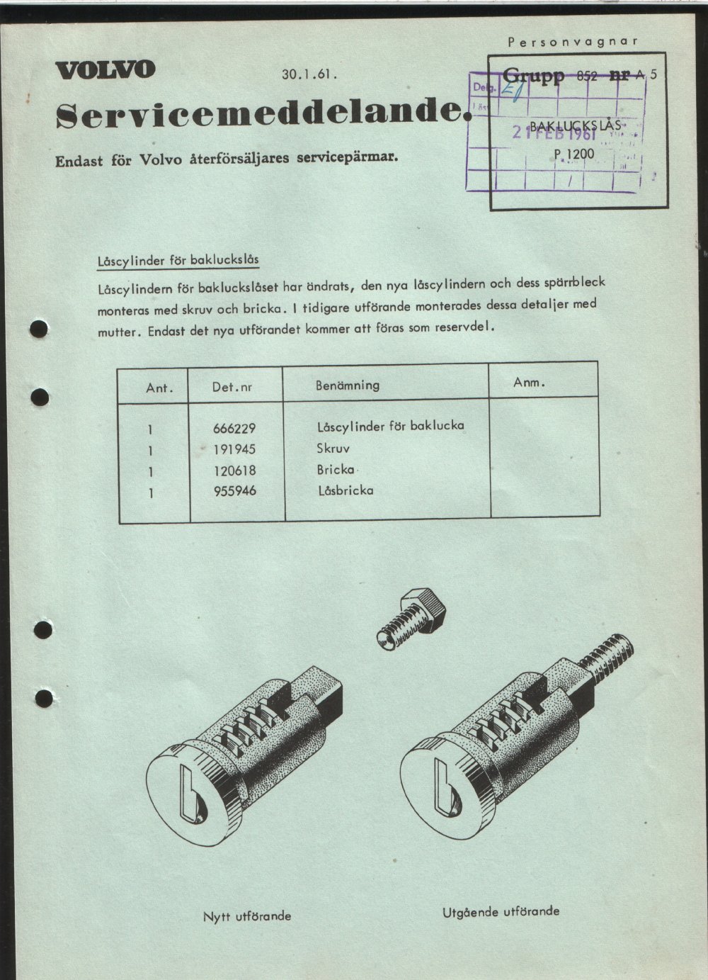Verkstadsmeddelande/Work shop bulletins and Servicemeddelanden/Service bulletins for the following models: Volvo P1800, Volvo P1800S, Volvo P1800E, Volvo P1800ES, Volvo PV,Volvo PV 444, Volvo PV 544, Volvo Amazon, Volvo 120, Volvo 130, Volvo 220, Volvo 140 , Volvo 240, Volvo 164, Volvo 264 