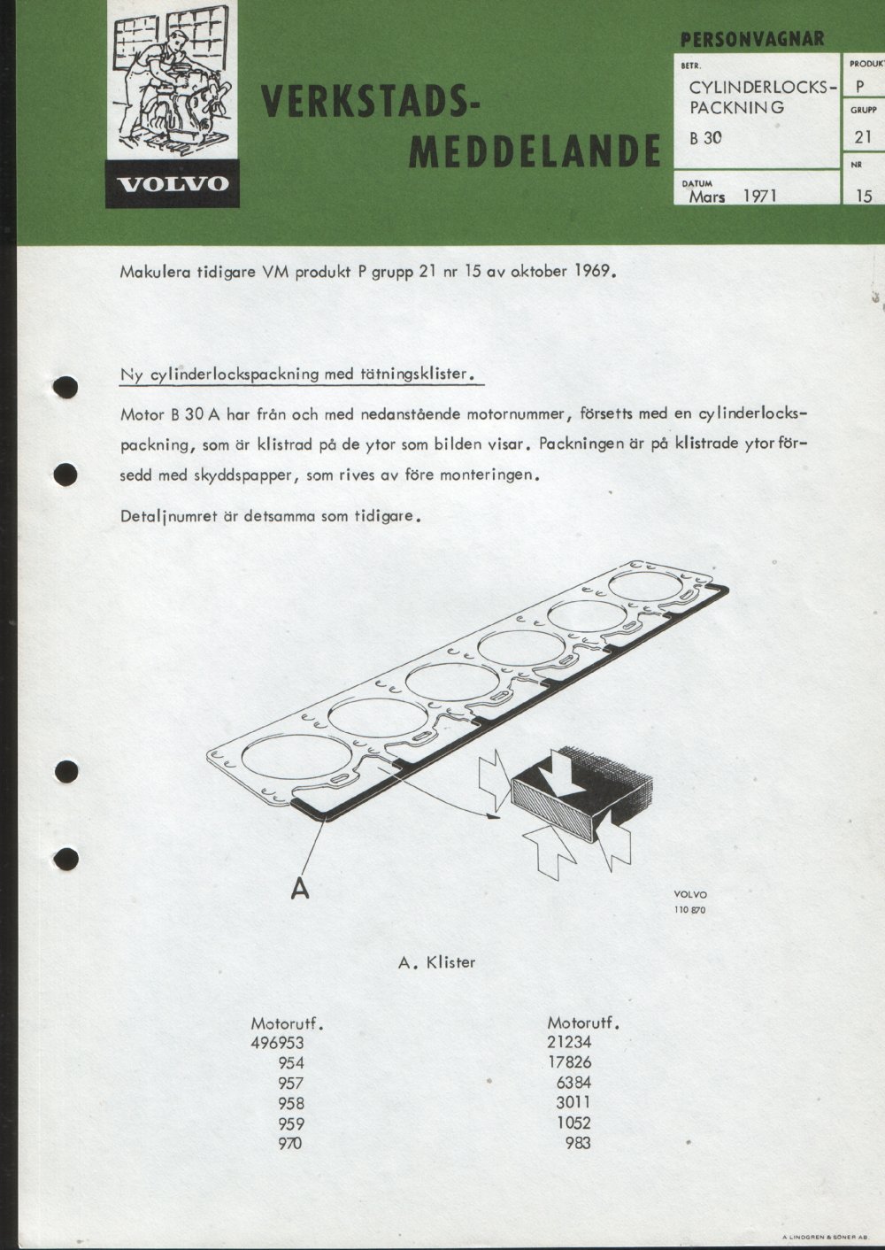 Verkstadsmeddelande/Work shop bulletins and Servicemeddelanden/Service bulletins for the following models: Volvo P1800, Volvo P1800S, Volvo P1800E, Volvo P1800ES, Volvo PV,Volvo PV 444, Volvo PV 544, Volvo Amazon, Volvo 120, Volvo 130, Volvo 220, Volvo 140 , Volvo 240, Volvo 164, Volvo 264 