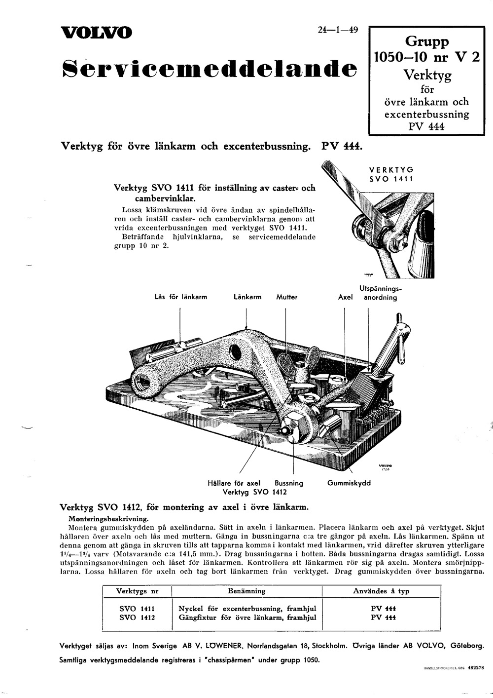 1050-10-V2 1949 Januari verktyg for ovre lankarm PV444