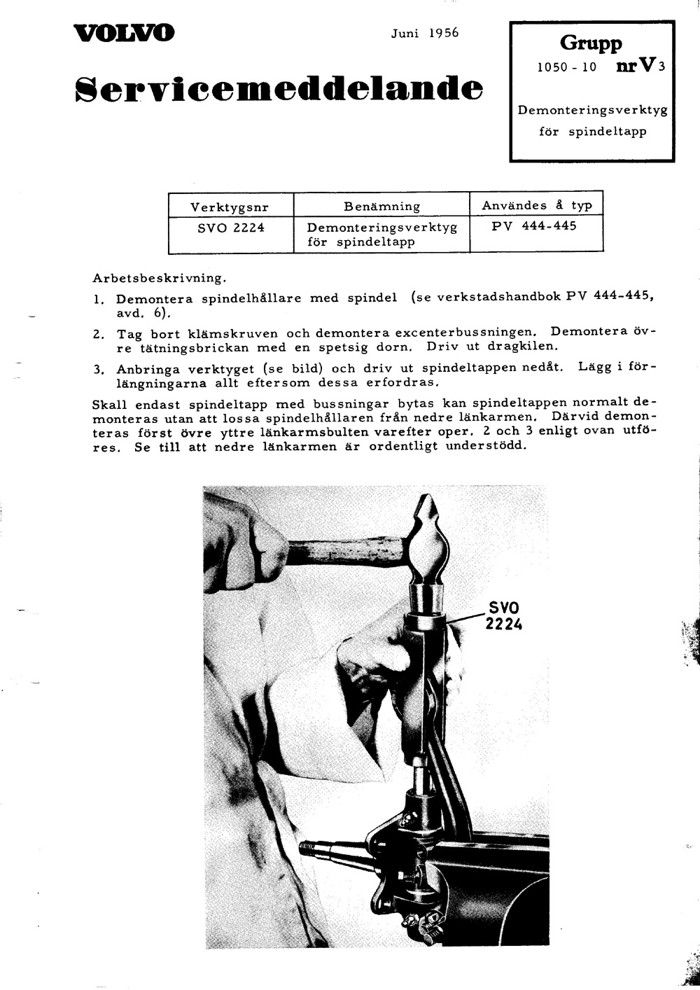 1050-10-V3 1956 Juni demonteringsverktyg for spindeltapp