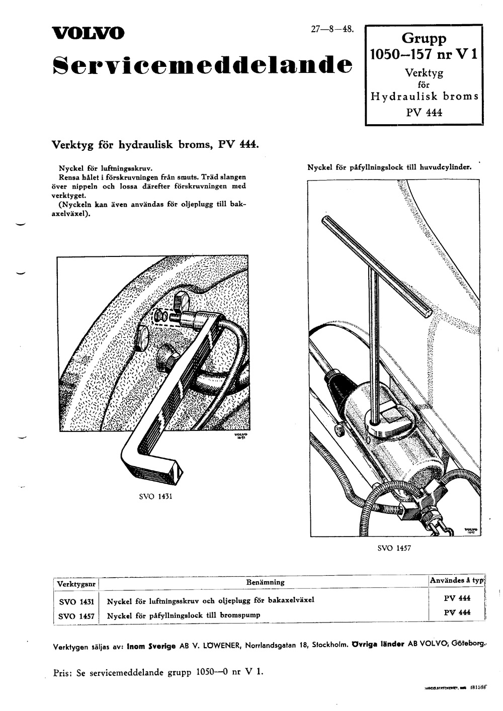1050-157-V1 1948 Augusti verktyg for hydralisk broms PV444