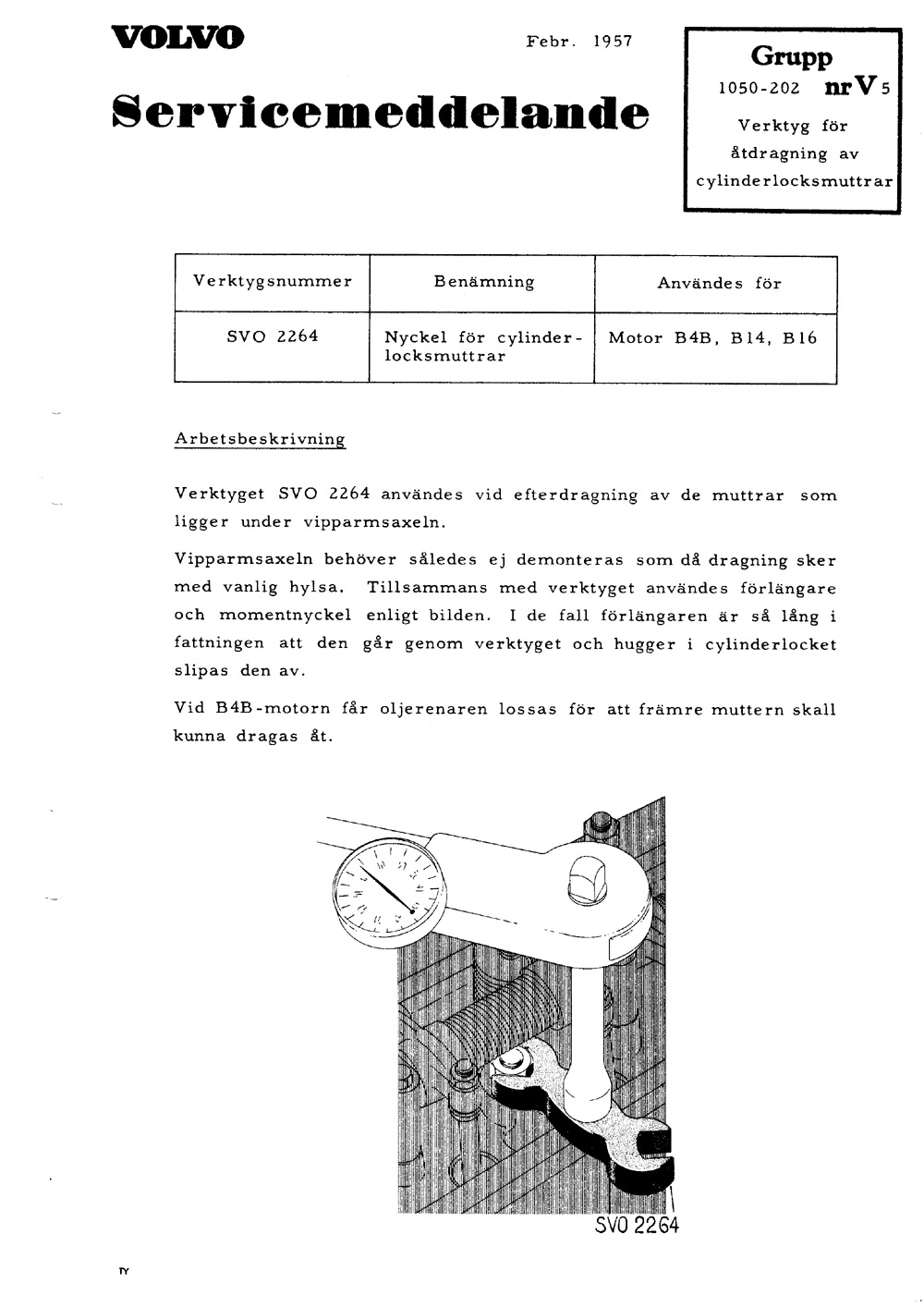 1050-202-V5 1957 Februari verktyg atdragning cylinderlocksmuttrar