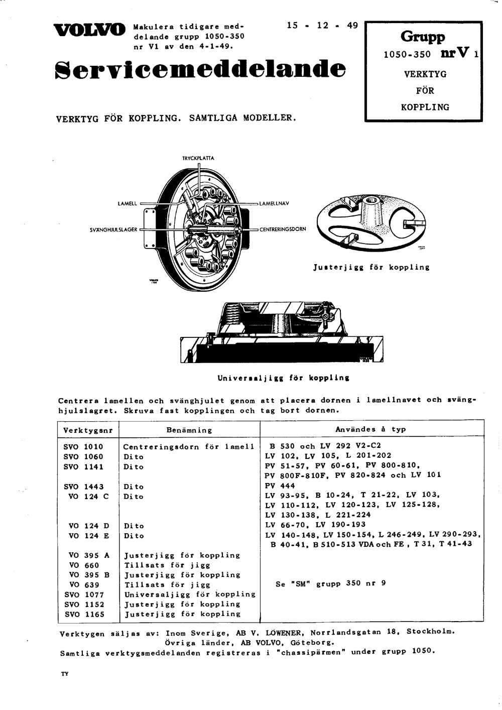 1050-350-V1 1949 december verktyg for koppling