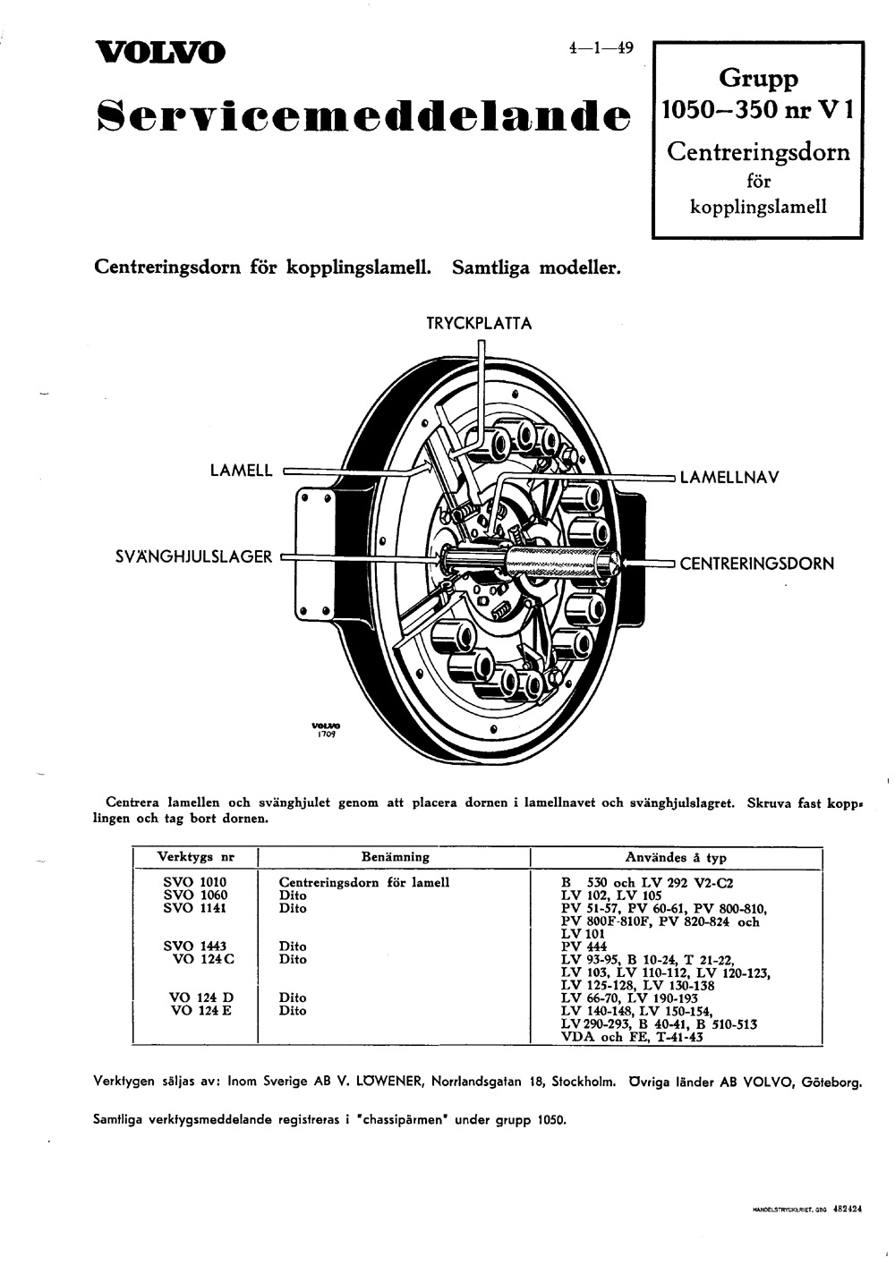 1050-350-V1 1949 januari centeringsdon for kopplingslamell