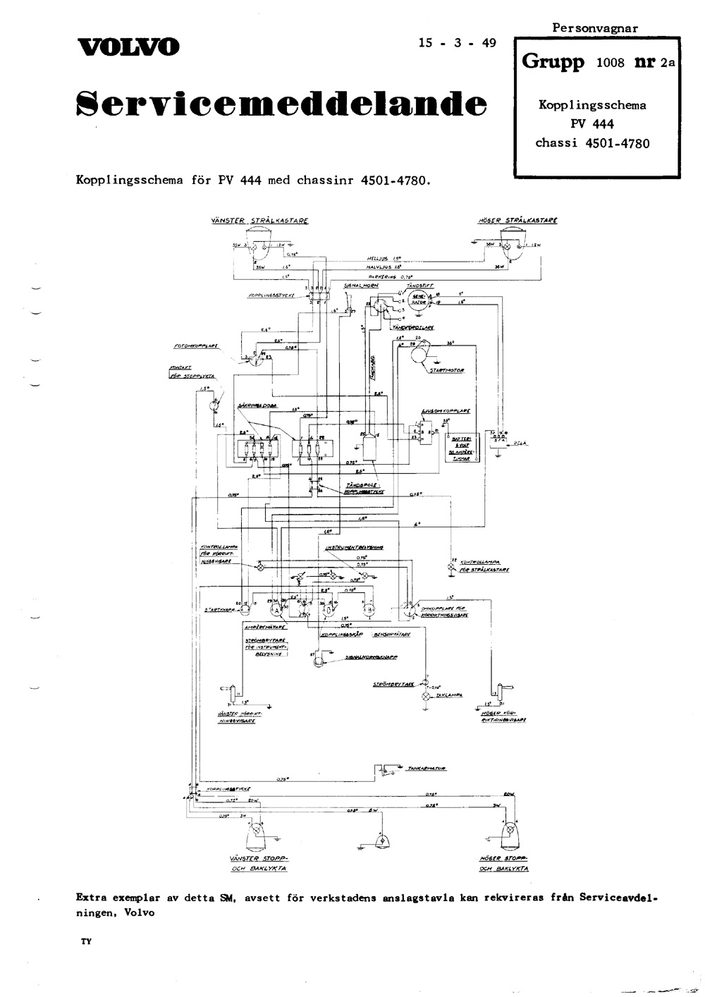 1008-2a 1949 Mars Kopplingsschem PV 444 chassi 4501-4780