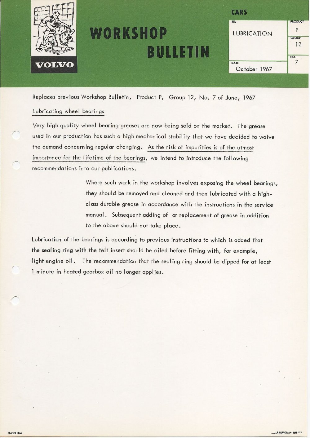 Verkstadsmeddelande/Work shop bulletins and Servicemeddelanden/Service bulletins for the following models: Volvo P1800, Volvo P1800S, Volvo P1800E, Volvo P1800ES, Volvo PV,Volvo PV 444, Volvo PV 544, Volvo Amazon, Volvo 120, Volvo 130, Volvo 220, Volvo 140 , Volvo 240, Volvo 164, Volvo 264 