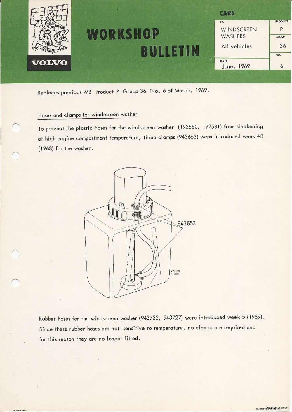 Verkstadsmeddelande/Work shop bulletins and Servicemeddelanden/Service bulletins for the following models: Volvo P1800, Volvo P1800S, Volvo P1800E, Volvo P1800ES, Volvo PV,Volvo PV 444, Volvo PV 544, Volvo Amazon, Volvo 120, Volvo 130, Volvo 220, Volvo 140 , Volvo 240, Volvo 164, Volvo 264 