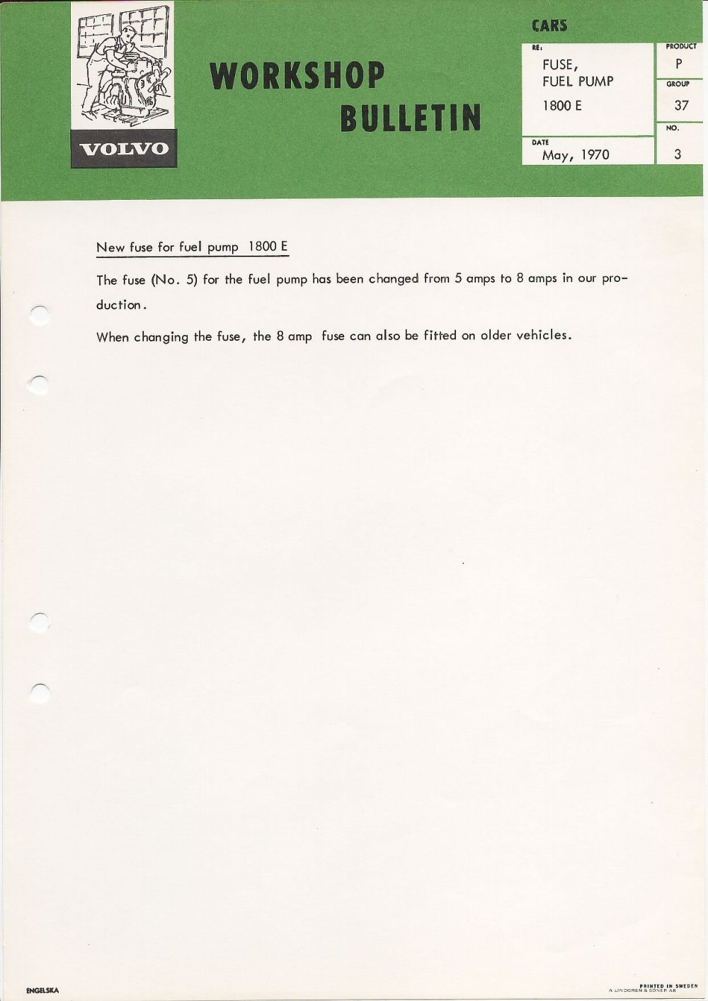 Verkstadsmeddelande/Work shop bulletins and Servicemeddelanden/Service bulletins for the following models: Volvo P1800, Volvo P1800S, Volvo P1800E, Volvo P1800ES, Volvo PV,Volvo PV 444, Volvo PV 544, Volvo Amazon, Volvo 120, Volvo 130, Volvo 220, Volvo 140 , Volvo 240, Volvo 164, Volvo 264 