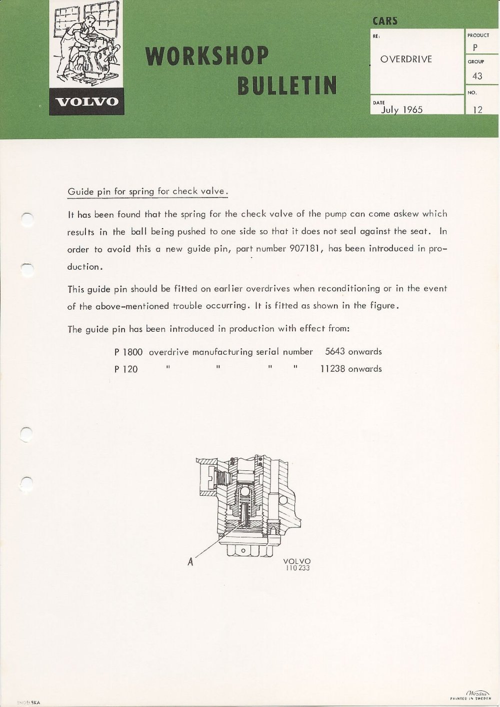 Verkstadsmeddelande/Work shop bulletins and Servicemeddelanden/Service bulletins for the following models: Volvo P1800, Volvo P1800S, Volvo P1800E, Volvo P1800ES, Volvo PV,Volvo PV 444, Volvo PV 544, Volvo Amazon, Volvo 120, Volvo 130, Volvo 220, Volvo 140 , Volvo 240, Volvo 164, Volvo 264 