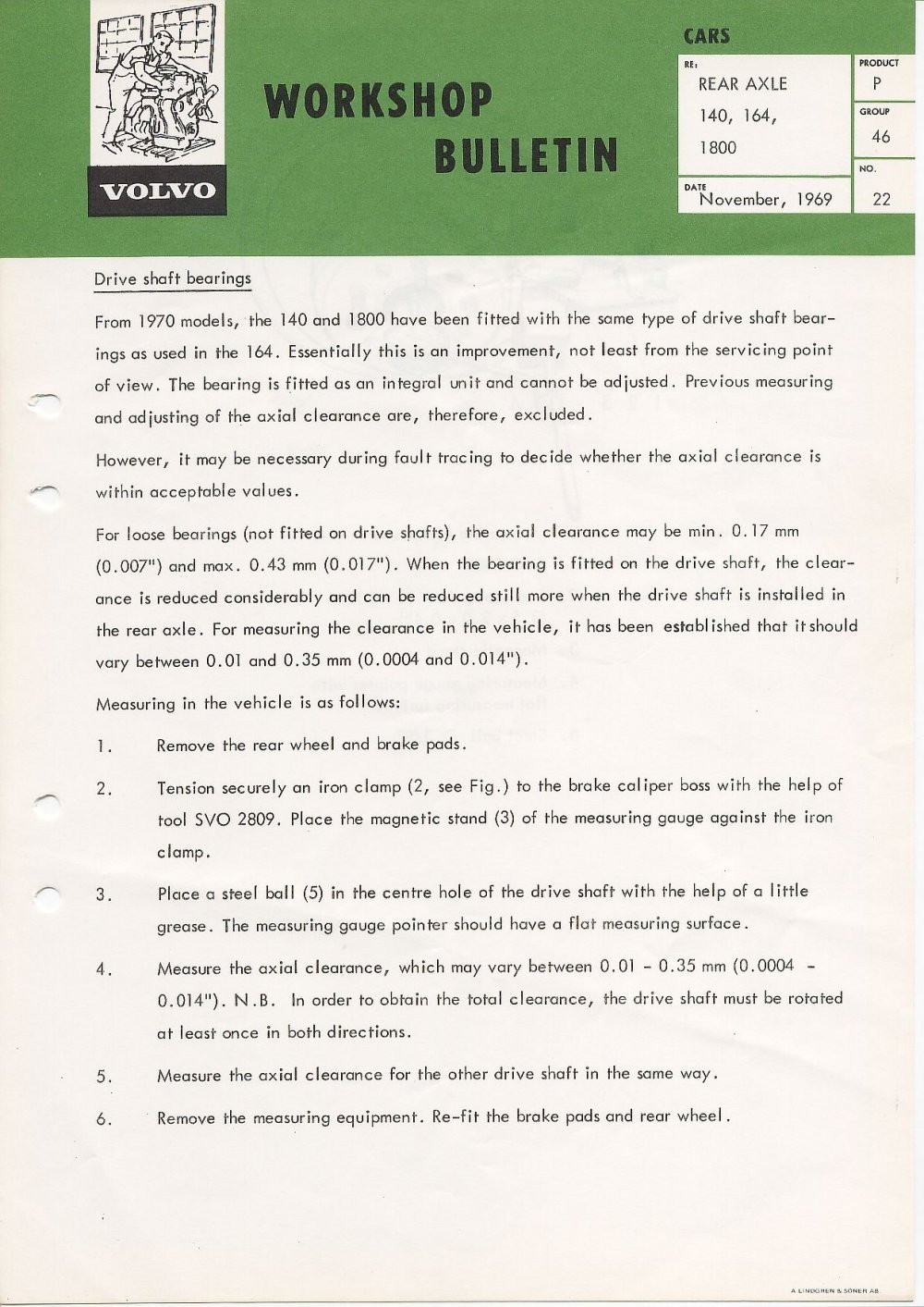 Verkstadsmeddelande/Work shop bulletins and Servicemeddelanden/Service bulletins for the following models: Volvo P1800, Volvo P1800S, Volvo P1800E, Volvo P1800ES, Volvo PV,Volvo PV 444, Volvo PV 544, Volvo Amazon, Volvo 120, Volvo 130, Volvo 220, Volvo 140 , Volvo 240, Volvo 164, Volvo 264 